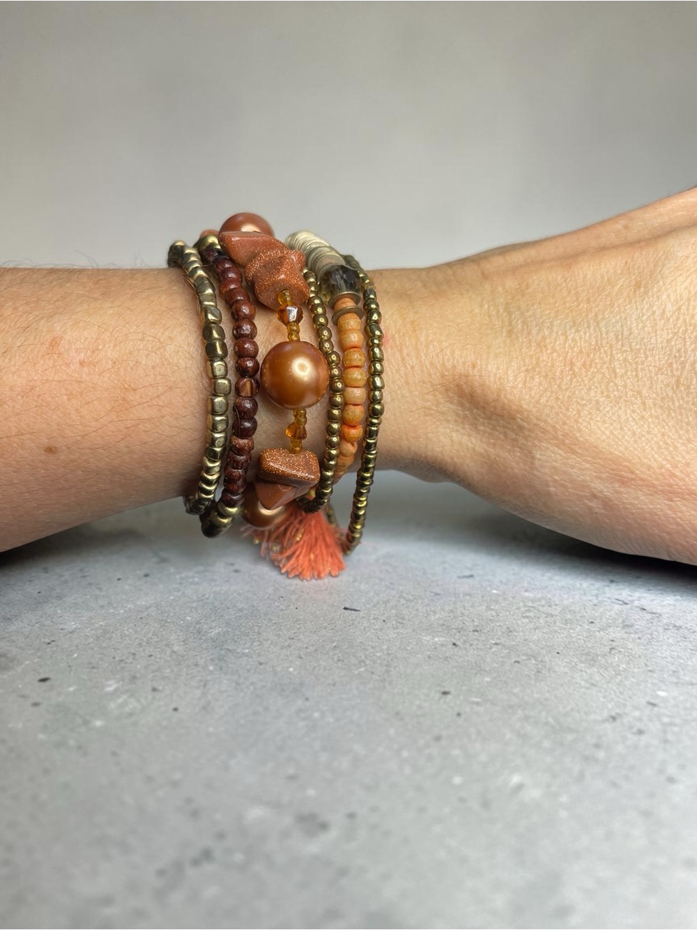 Beleza Curated 6 Piece Earth Tone Boho Beaded Stretch Bracelet Stack